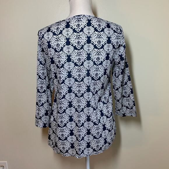 Talbots Navy and White Floral Cotton Tunic Size XS - Picture 3 of 6
